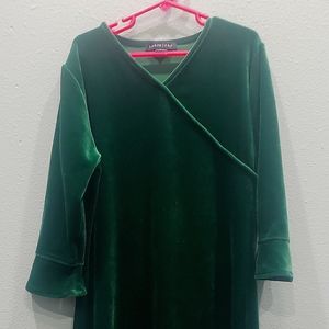 Lands End Velvet Green Holiday Dress